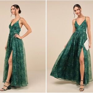 LULU's Floral Sexy Flowy Prom Wedding Chic Garden Party Flowy Maxi Dress